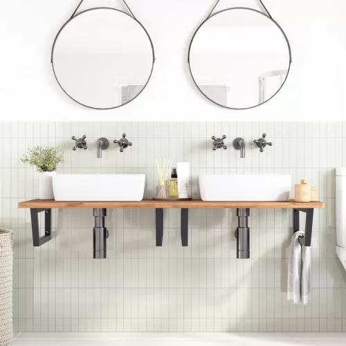  acél és tömör bükkfa falra szerelhető mosdópolc