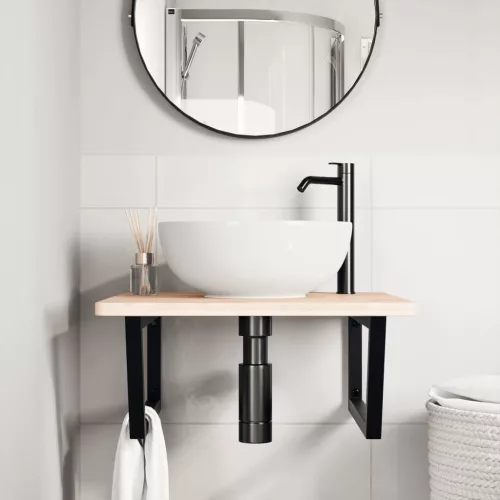  acél és tömör tölgyfa falra szerelhető mosdópolc