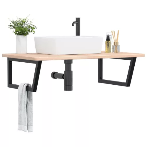  acél és tömör tölgyfa falra szerelhető mosdópolc