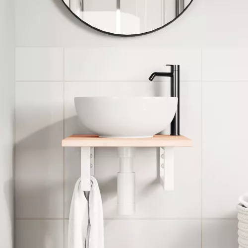  acél és tömör tölgyfa falra szerelhető mosdópolc