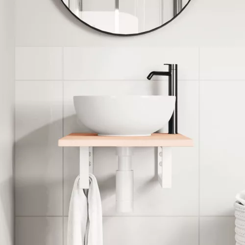  acél és tömör tölgyfa falra szerelhető mosdópolc