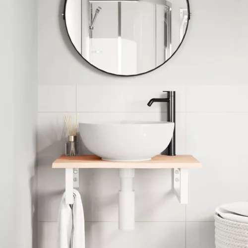  acél és tömör tölgyfa falra szerelhető mosdópolc