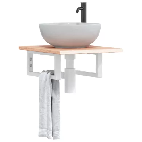  acél és tömör tölgyfa falra szerelhető mosdópolc