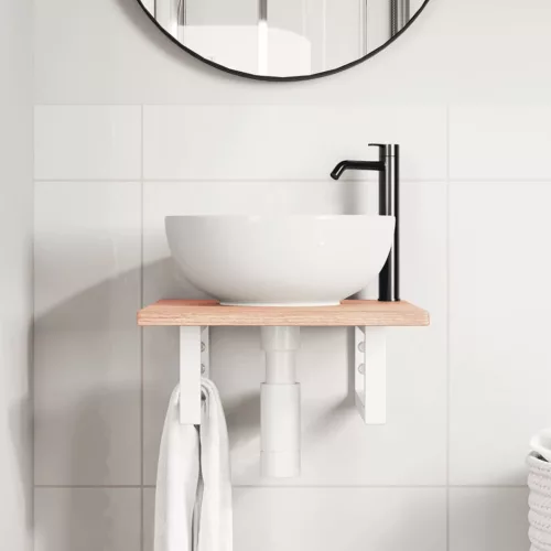  acél és tömör tölgyfa falra szerelhető mosdópolc