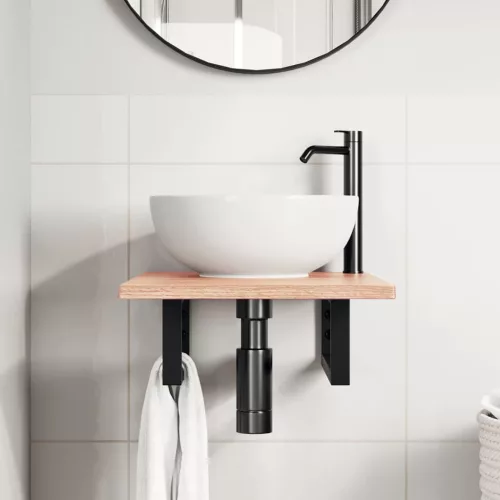  acél és tömör tölgyfa falra szerelhető mosdópolc