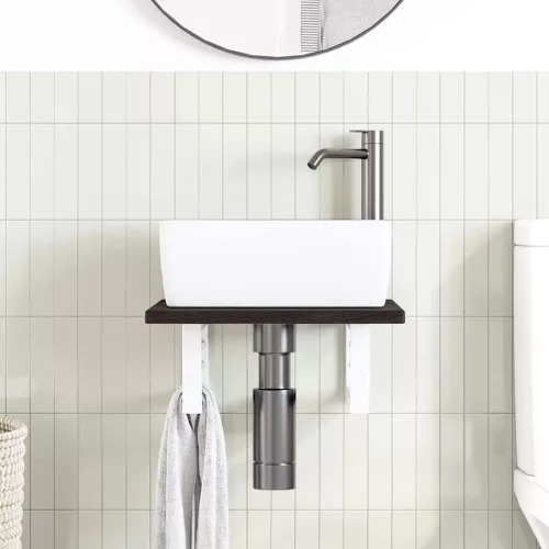  acél és tömör tölgyfa falra szerelhető mosdópolc