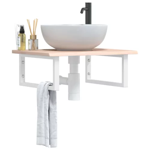  acél és tömör tölgyfa falra szerelhető mosdópolc