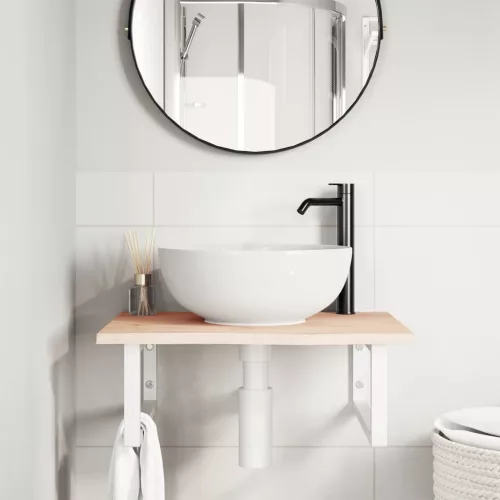  acél és tömör tölgyfa falra szerelhető mosdópolc