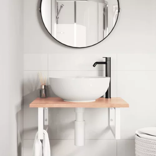  acél és tömör tölgyfa falra szerelhető mosdópolc