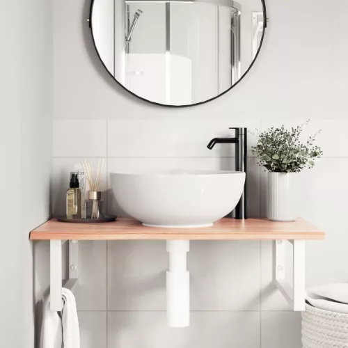  acél és tömör tölgyfa falra szerelhető mosdópolc