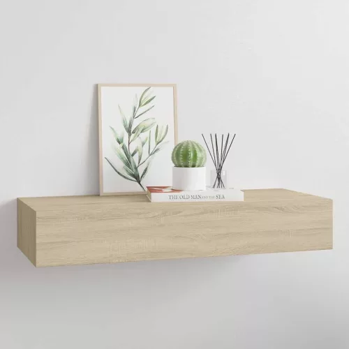  tölgyszínű MDF falra szerelhető fiókos polc 60 x 23,5 x 10 cm