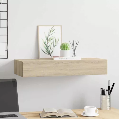  tölgyszínű MDF falra szerelhető fiókos polc 60 x 23,5 x 10 cm
