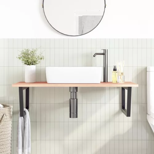  acél és tömör tölgyfa falra szerelhető mosdópolc