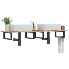  acél és tömör akácfa falra szerelhető mosdópolc