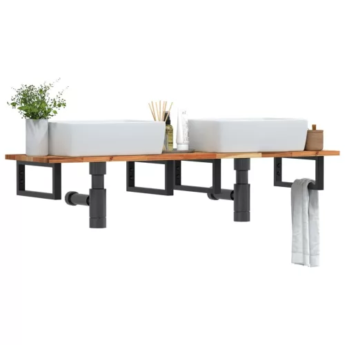  acél és tömör akácfa falra szerelhető mosdópolc