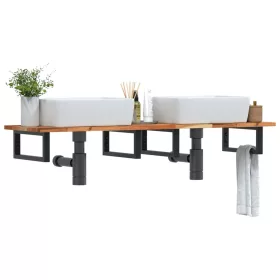  acél és tömör akácfa falra szerelhető mosdópolc