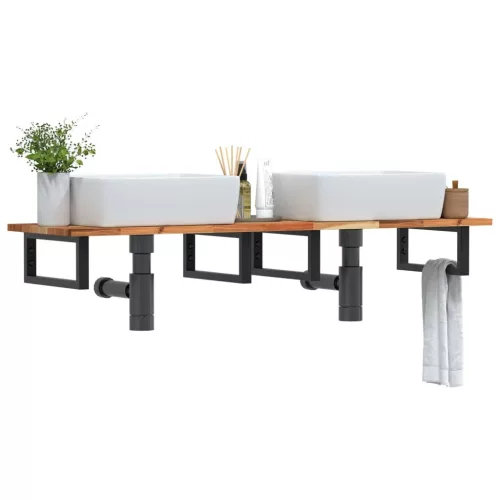  acél és tömör akácfa falra szerelhető mosdópolc