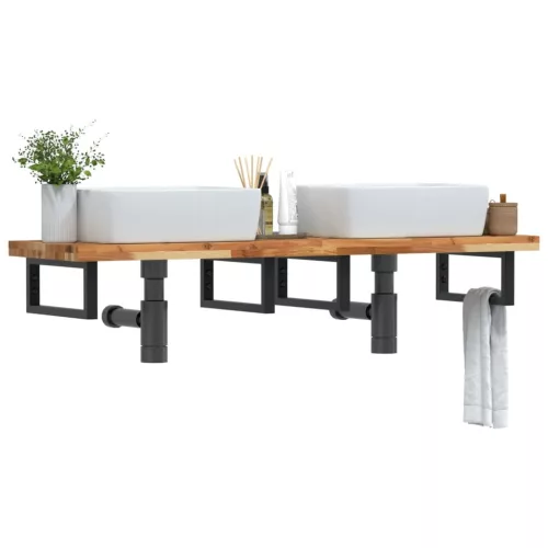  acél és tömör akácfa falra szerelhető mosdópolc