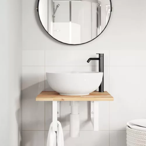  acél és tömör akácfa falra szerelhető mosdópolc