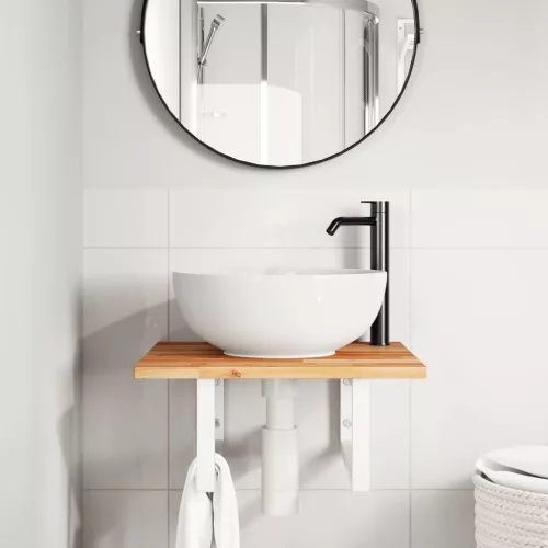  acél és tömör akácfa falra szerelhető mosdópolc