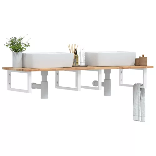  acél és tömör akácfa falra szerelhető mosdópolc