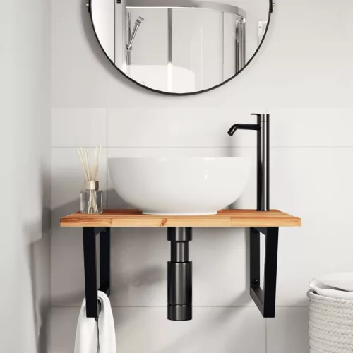  acél és tömör akácfa falra szerelhető mosdópolc