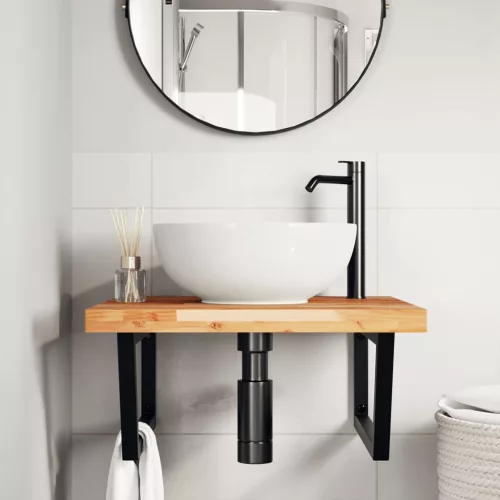  acél és tömör akácfa falra szerelhető mosdópolc