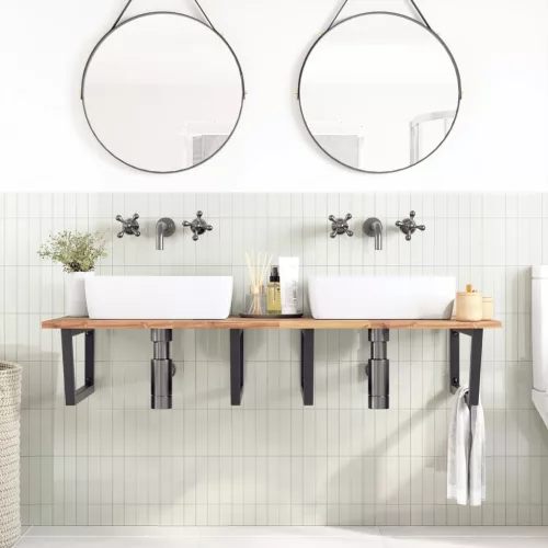  acél és tömör akácfa falra szerelhető mosdópolc