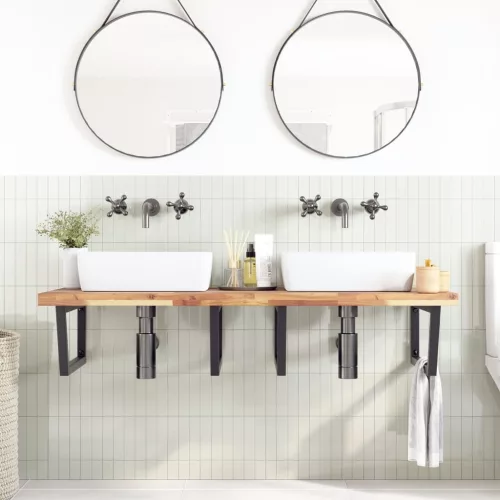  acél és tömör akácfa falra szerelhető mosdópolc