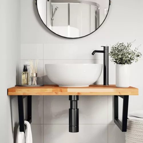  acél és tömör akácfa falra szerelhető mosdópolc