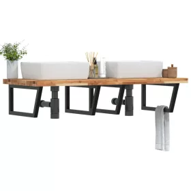  acél és tömör akácfa falra szerelhető mosdópolc