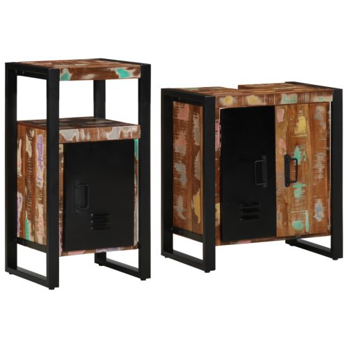  Fürdőszoba bútor szett 2 pcs Barna tömör újrahasznosított fa