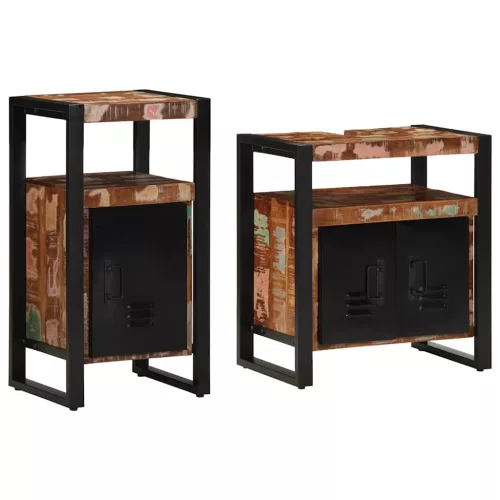  Fürdőszoba bútor szett 2 pcs Barna tömör újrahasznosított fa