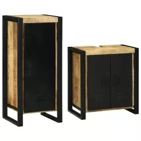    Fürdőszoba bútor szett tárolóval 2 pcs Barna Tömör Mangófát