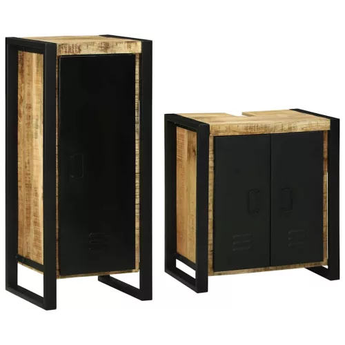  Fürdőszoba bútor szett tárolóval 2 pcs Barna Tömör Mangófát