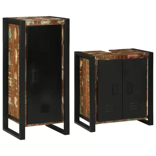  Fürdőszoba bútor szett 2 pcs Szilárd újrahasznosított fa