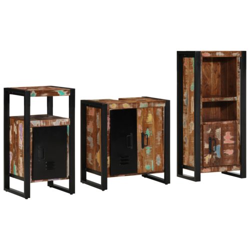  Fürdőszoba bútor szett 3 pcs Szilárd újrahasznosított fa