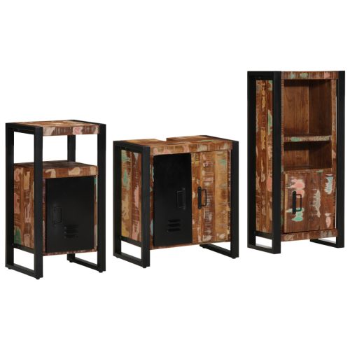  Fürdőszoba bútor szett 3 pcs Szilárd újrahasznosított fa