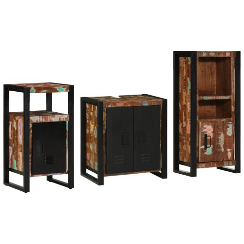  Fürdőszoba bútor szett 3 pcs Szilárd újrahasznosított fa