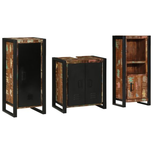  Fürdőszoba bútor szett 3 pcs Szilárd újrahasznosított fa