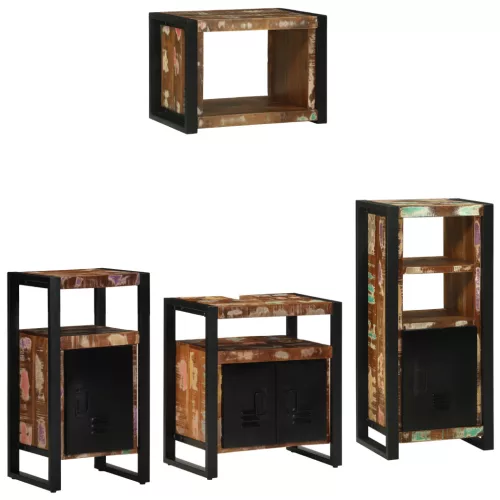  Fürdőszoba bútor szett 4 pcs Szilárd újrahasznosított fa