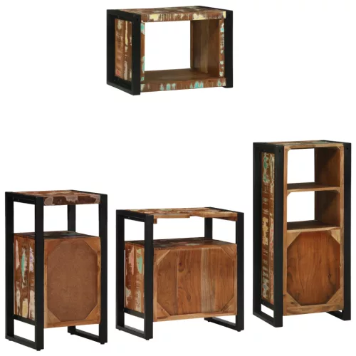  Fürdőszoba bútor szett 4 pcs Szilárd újrahasznosított fa