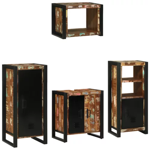  Fürdőszoba bútor szett 4 pcs Szilárd újrahasznosított fa