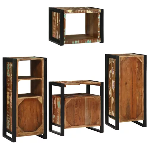  Fürdőszoba bútor szett 4 pcs Szilárd újrahasznosított fa