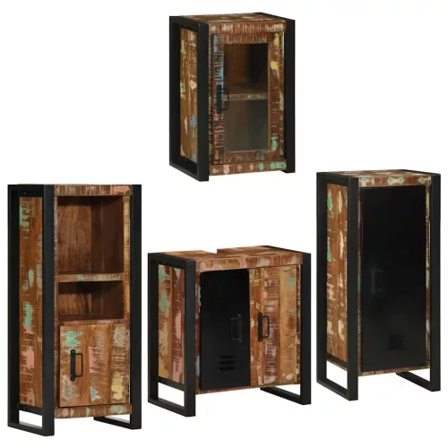  Fürdőszoba bútor szett 4 pcs Szilárd újrahasznosított fa