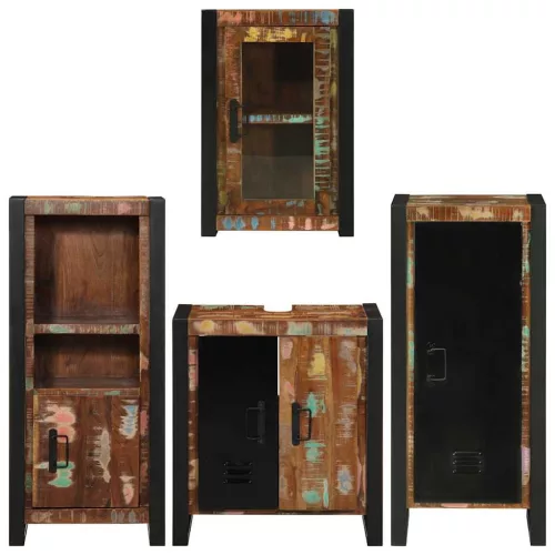  Fürdőszoba bútor szett 4 pcs Szilárd újrahasznosított fa