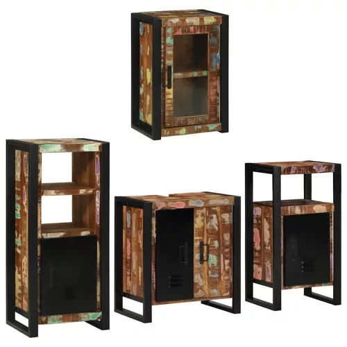  Fürdőszoba bútor szett 4 pcs Szilárd újrahasznosított fa