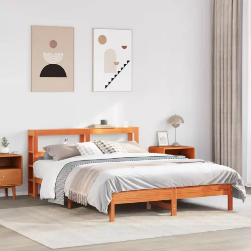  viaszbarna tömör fenyőfa ágy matrac nélkül 160 x 200 cm