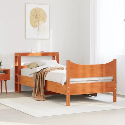  viaszbarna tömör fenyőfa ágykeret fejtámlával 75 x 190 cm