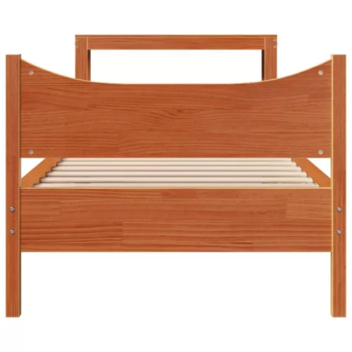  viaszbarna tömör fenyőfa ágykeret fejtámlával 75 x 190 cm